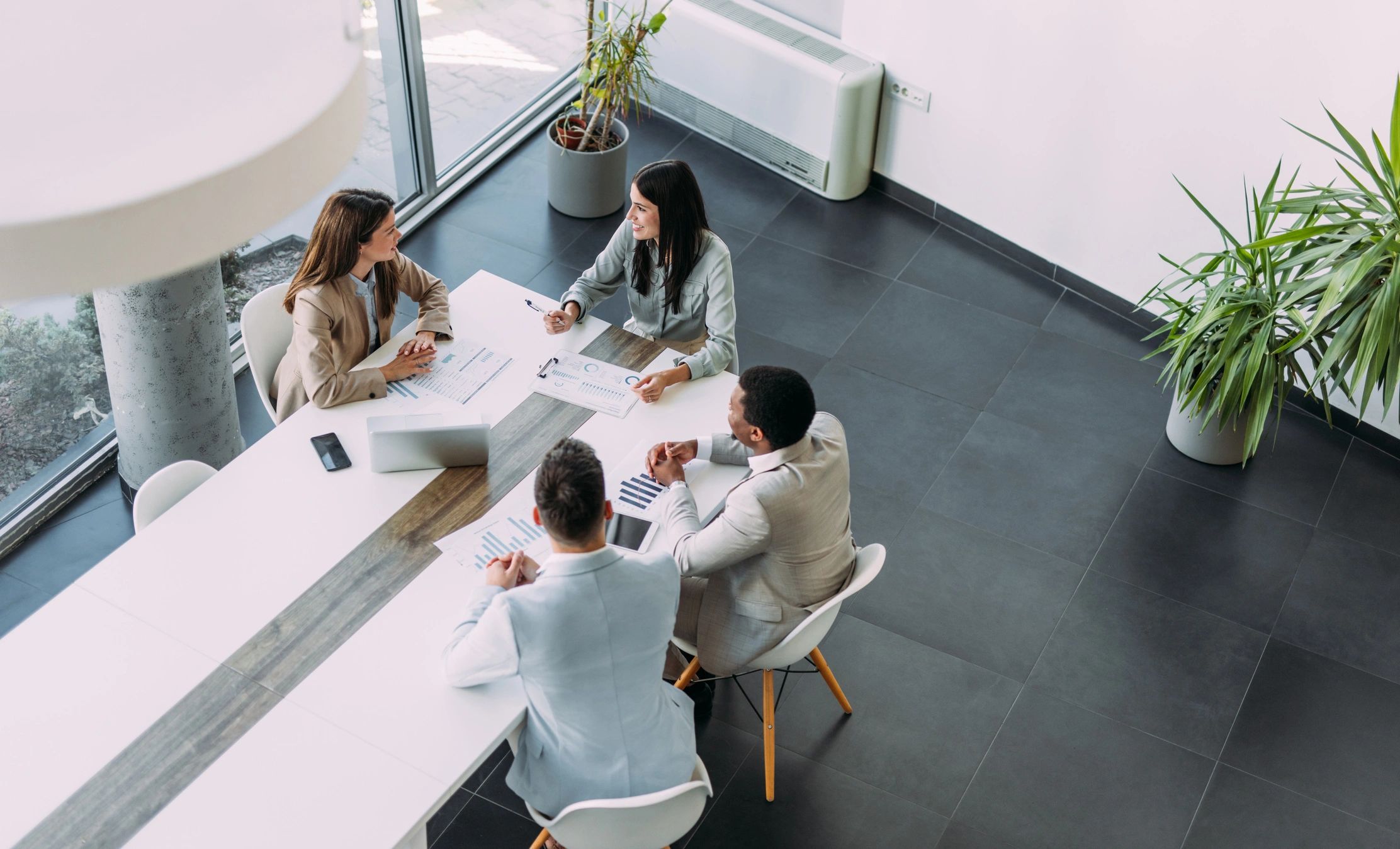 Business team collaborating around a table